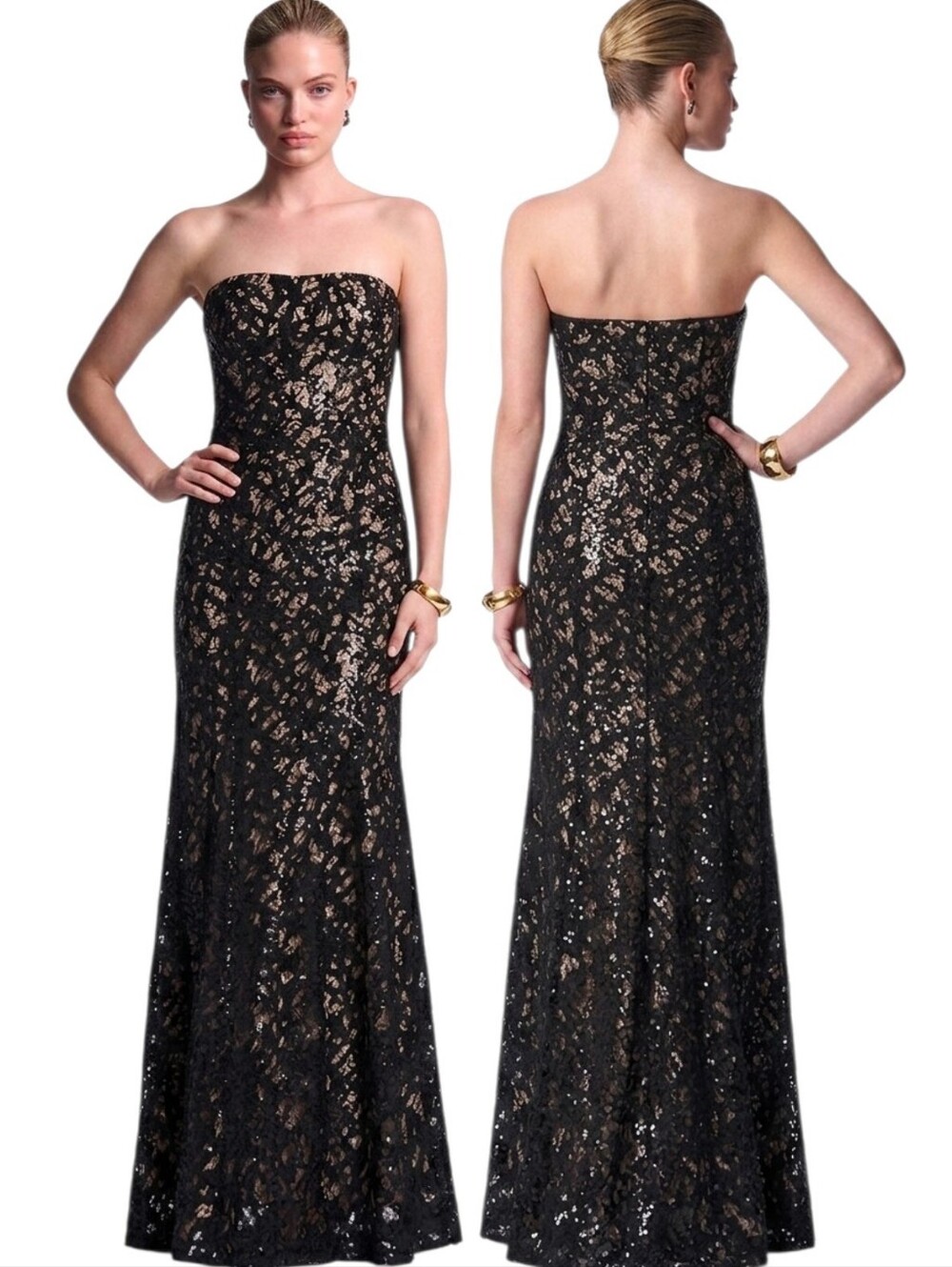 BCBGMAXAZRIA Natasha Applique Chiffon Sequined Gown - Size 4
